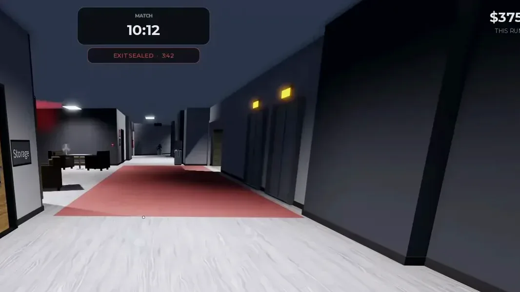 A Storage door and red carpet strip in an American Dorm corridor in Steal Or Die