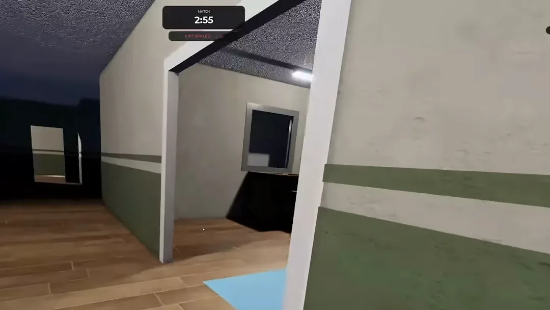 A wall mirror and floor mat inside a Facility side room in Steal Or Die, the kind of corner worth knowing during a chase